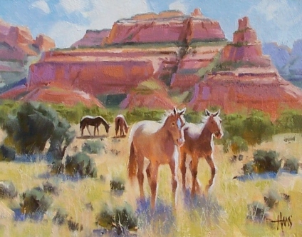 Horse Play - Arizona 11" x 14" oil painting by Tom Haas